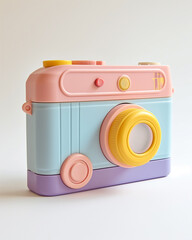 retro plastic toy camera, pastel colors.