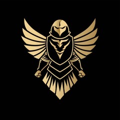Obraz premium A gold eagle logo that combines a defense theme with attributes of sturdiness, strength, elegance, modernity, luxury, and boldness, defining the company's image