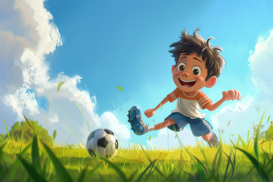 cartoon boy playing football