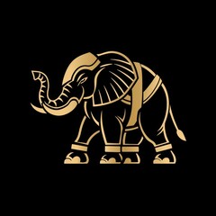 A gold elephant logo incorporating a defense concept, conveying a sense of sturdiness, intelligence, strength, elegance, modernity, luxury, and boldness for the company
