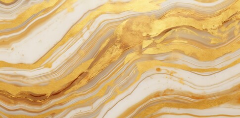 Obraz premium Wavy white and gold marble motif. generative AI