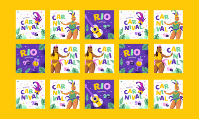 brazilian carnival social media post vector flat design