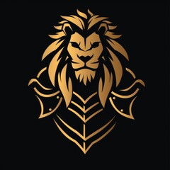 A gold lion logo incorporating a defense concept, conveying a sense of sturdiness, strength, elegance, modernity, luxury, and boldness for the company