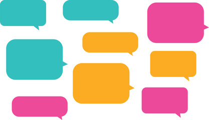 Colorful speech bubble set. Green, orange, pink. Vector Illustration.