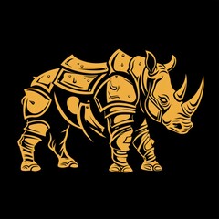 Fototapeta premium A gold rhino logo incorporating a defense concept, conveying a sense of sturdiness, strength, elegance, modernity, luxury, and boldness for the company