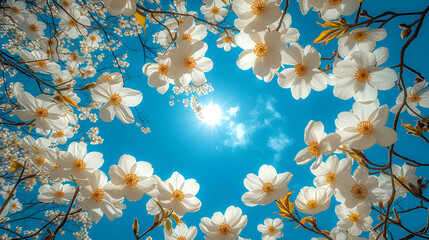 Spring flowers - extreme blue skies - sunshine - low angle shot 