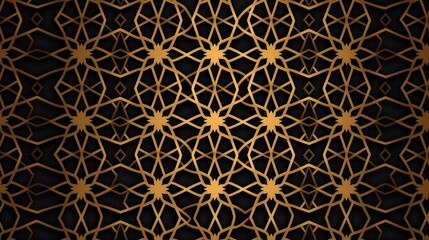 Ramadan kareem background with gold Islamic pattern on black.