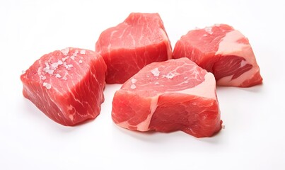 Meat slices in photo on white background. generative AI
