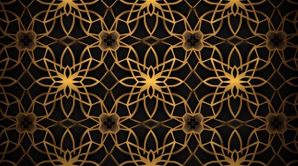 Ramadan kareem background with gold Islamic pattern on black.