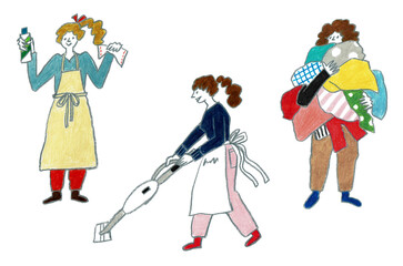 家事をする主婦のセット © K.M.S.P.