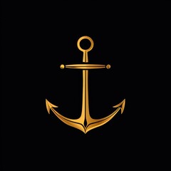 Minimalistic anchor icon in gold on a black background.
