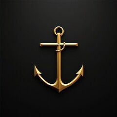 Minimalistic anchor icon in gold on a black background.
