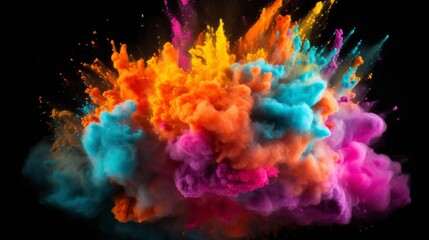 Fototapeta na wymiar A dramatic and vibrant explosion of colored powder against a dark background, symbolizing energy and creativity.