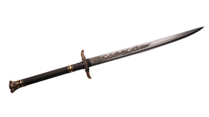 A black and gold sword with a gold handle, exuding elegance and power. - obrazy, fototapety, plakaty