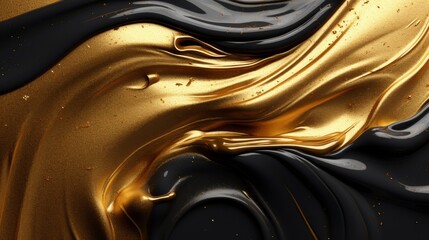 An abstract luxurious background with golden fluid art and black accents, evoking a sense of opulence and creativity.