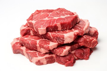 Obraz premium Pile of fresh meat isolated on a white background. generative AI