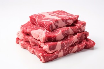 Pile of fresh wagyu meat isolated on white background. generative AI