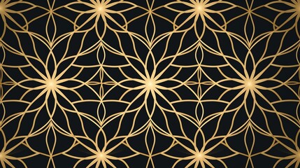 Seamless pattern with vintage gold ornament on black background.