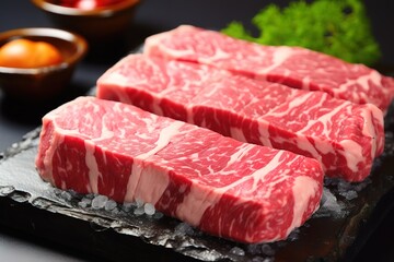 Fototapeta premium High quality fresh raw red meat slices, can be cooked and grilled