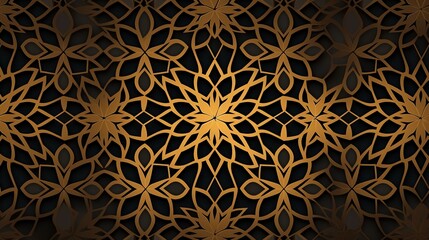 Golden islamic pattern on black background.