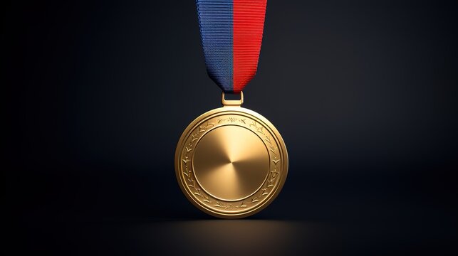 A shiny gold medal in the photo on a black background