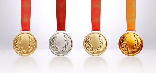 gold medal with red ribbon isolated on white background. generative Ai