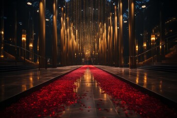 Glamorous red carpet entrance to the award ceremony venue, Generative AI