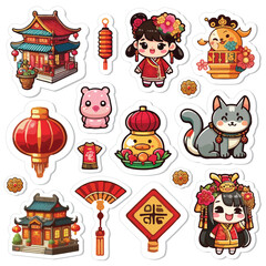 Chinese New Year sticker set printable vector illustration