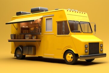 Southern BBQ Food Truck, Featuring Smoked Meats and Homestyle Sides, Isolated on Yellow, Generative AI