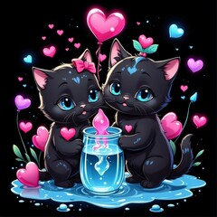 a pair of cats with affection, black cats