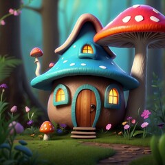 3d cartoon gnome house with forest design illustration