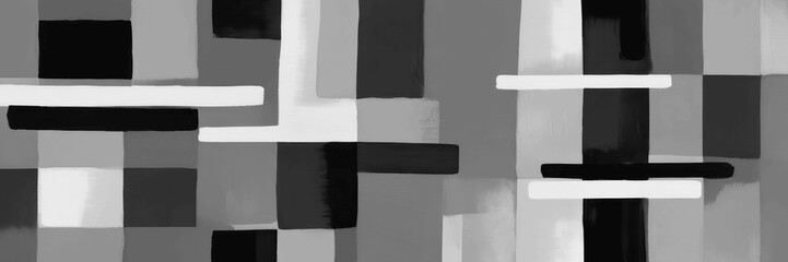 An abstract grunge black and white painting with geometric shapes and stripes, ink drawing . Contemporary surrealist painting. Modern poster for wall decoration