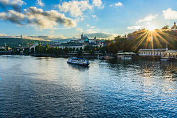 Naklejka premium Sunset Radiance on Vltava River, Prague