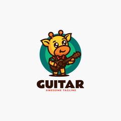 Vector Logo Illustration Guitar Giraffe Mascot Cartoon Style.