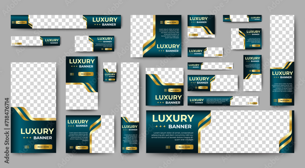 Canvas Prints professional business web ad banner template with photo place. modern layout blue background and gol