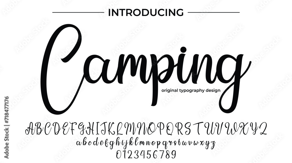 Wall mural Camping. Handdrawn calligraphic vector font for hand drawn messages. Modern gentle calligraphy - Wall murals