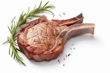 Gourmet Veal Chop Cut, Seared and Presented Artfully, on a White Background, Generative AI