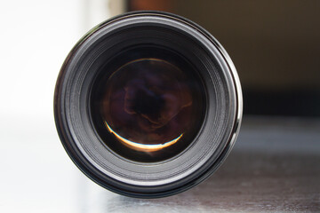 Camera lens on white background