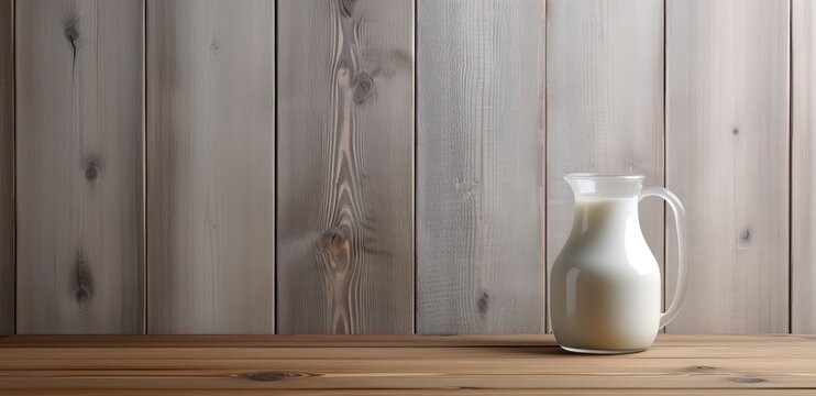 jug of milk on wooden table