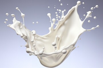 White wavy splashes of milk in the photo on a gray Background. generative AI