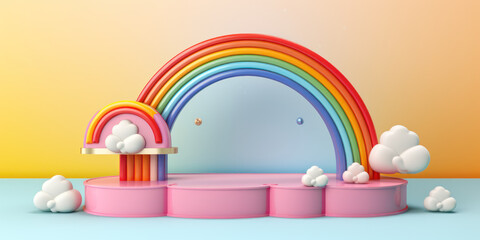  baby product display podium banner with cute rainbow