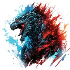 t-shirt design, character of Godzilla, cool, 8k, ultra-HD, detail, vector, wallpaper,white background