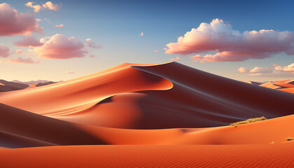 Majestic mountain range, curved sand dunes, sunset paints nature beauty generated by AI - obrazy, fototapety, plakaty
