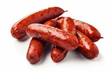 Smoked Sausage Links Cut, Featuring a Rich Smoky Flavor, on a White Background, Generative AI