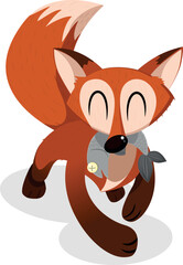 Happy red Fox with a Big Catch - a dead fish as its prey - good for motion graphics