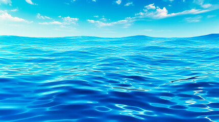 Tranquil Sea Horizon in Summer, Blue Ocean Waves and Clear Sky, Natures Beauty in Water and Landscape Photography