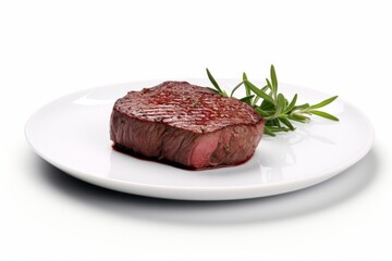 Tender Filet Mignon Cut, Served with Elegant Presentation, on a White Background, Generative AI