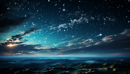 Fototapeta na wymiar Night sky, galaxy, stars illuminate tranquil mountain peak generated by AI