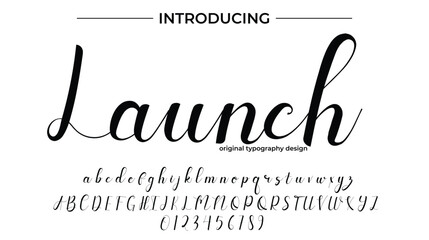 Launch. Handdrawn calligraphic vector font for hand drawn messages. Modern gentle calligraphy
