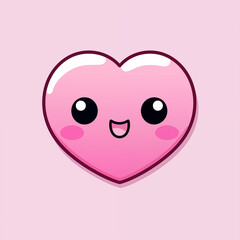 cute kawaii pink smiling heart, Valentine's Day postcard, Valentine's Day card, generative AI